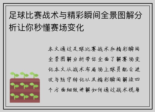 足球比赛战术与精彩瞬间全景图解分析让你秒懂赛场变化