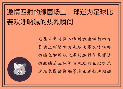 激情四射的绿茵场上，球迷为足球比赛欢呼呐喊的热烈瞬间