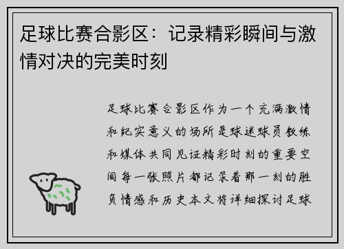 足球比赛合影区：记录精彩瞬间与激情对决的完美时刻