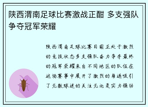 陕西渭南足球比赛激战正酣 多支强队争夺冠军荣耀