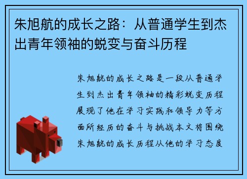 朱旭航的成长之路：从普通学生到杰出青年领袖的蜕变与奋斗历程