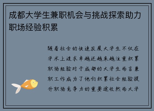 成都大学生兼职机会与挑战探索助力职场经验积累