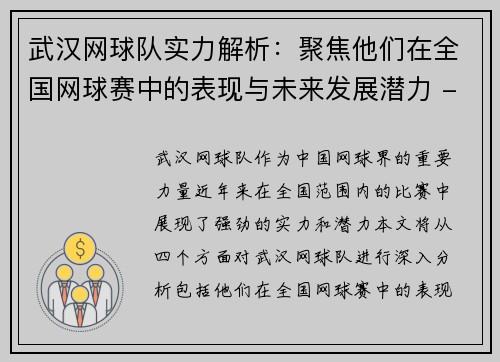 武汉网球队实力解析：聚焦他们在全国网球赛中的表现与未来发展潜力 - 副本